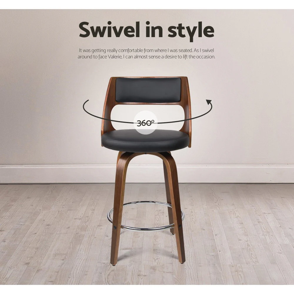 Artiss 2x Bar Stools Swivel Leather Chair 76cm - Image 6