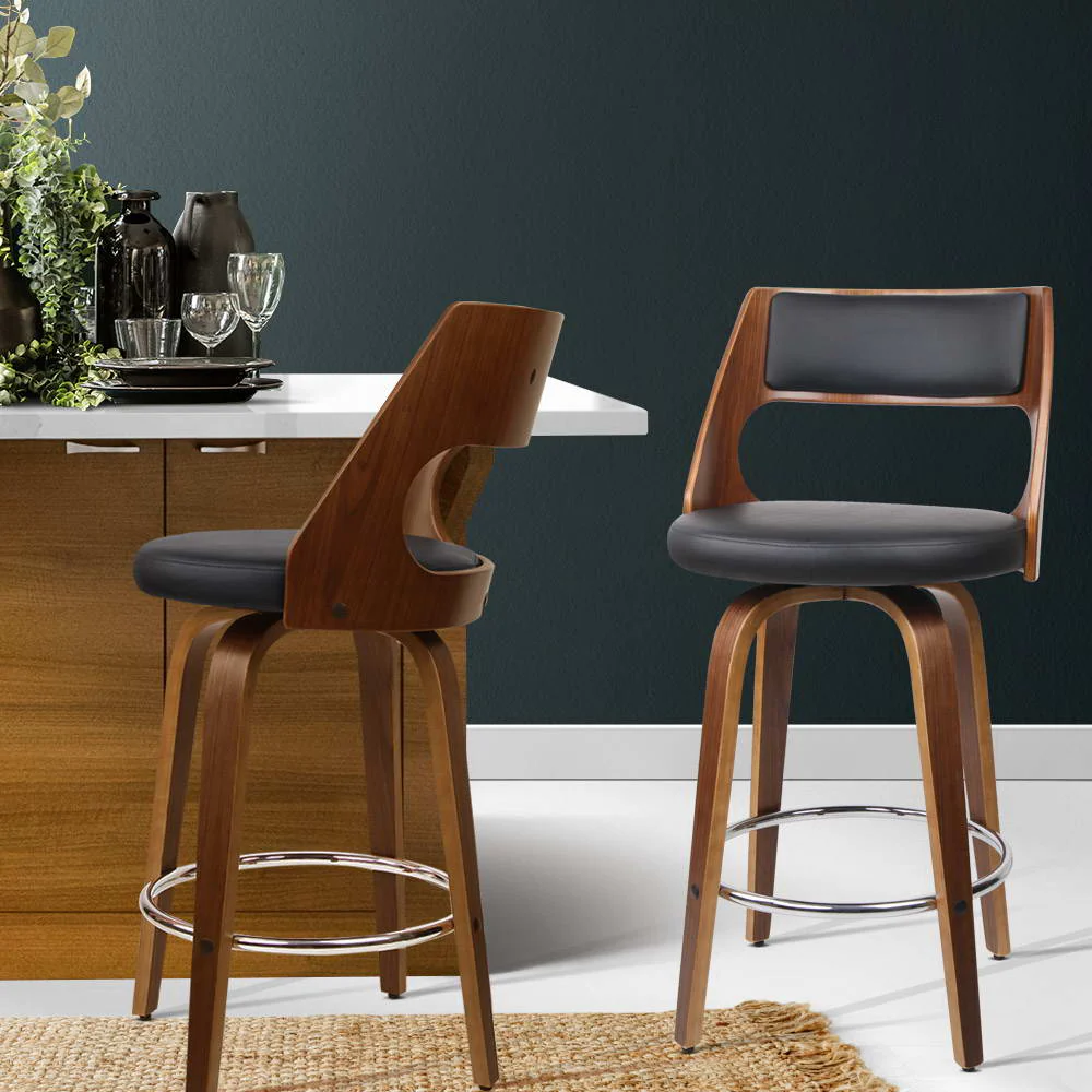 Artiss 2x Bar Stools Swivel Leather Chair 76cm - Image 7