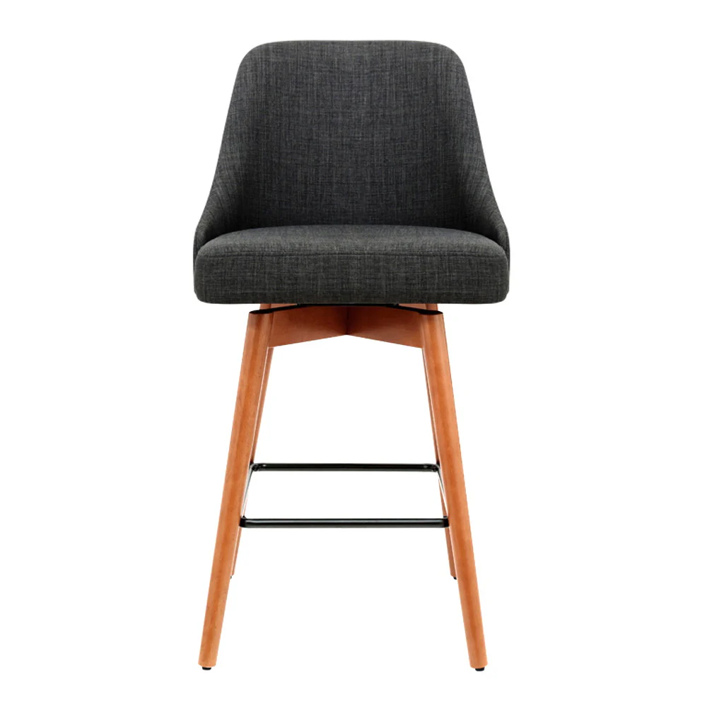 Artiss 2x Bar Stools Swivel Seat Wooden Charcoal - Image 3