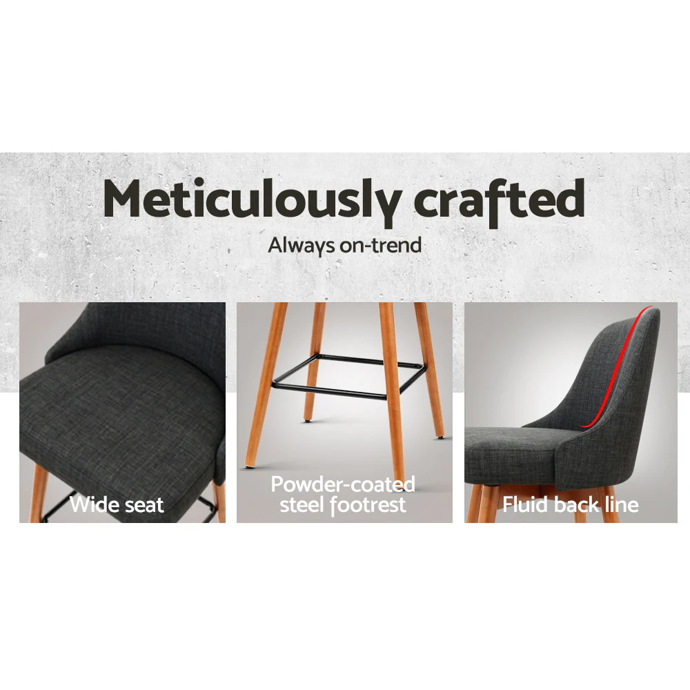 Artiss 2x Bar Stools Swivel Seat Wooden Charcoal - Image 5
