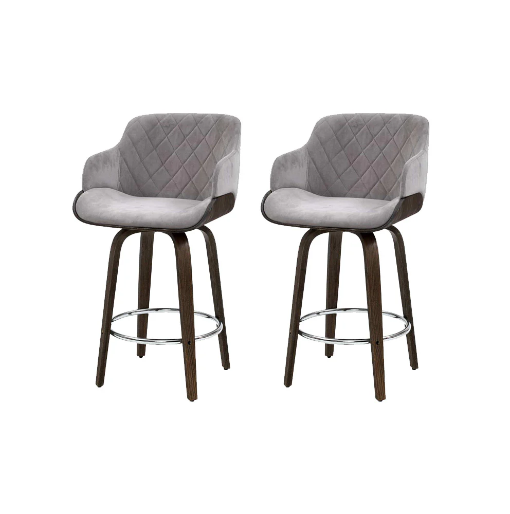 Artiss 2x Bar Stools Swivel Velvet Padded Wooden - Image 7