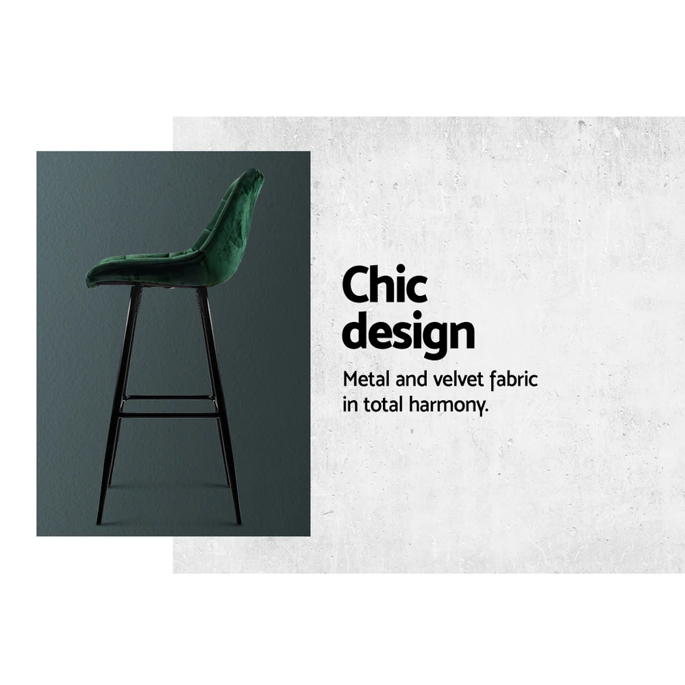Artiss 2x Bar Stools Velvet Chairs Green - Image 5