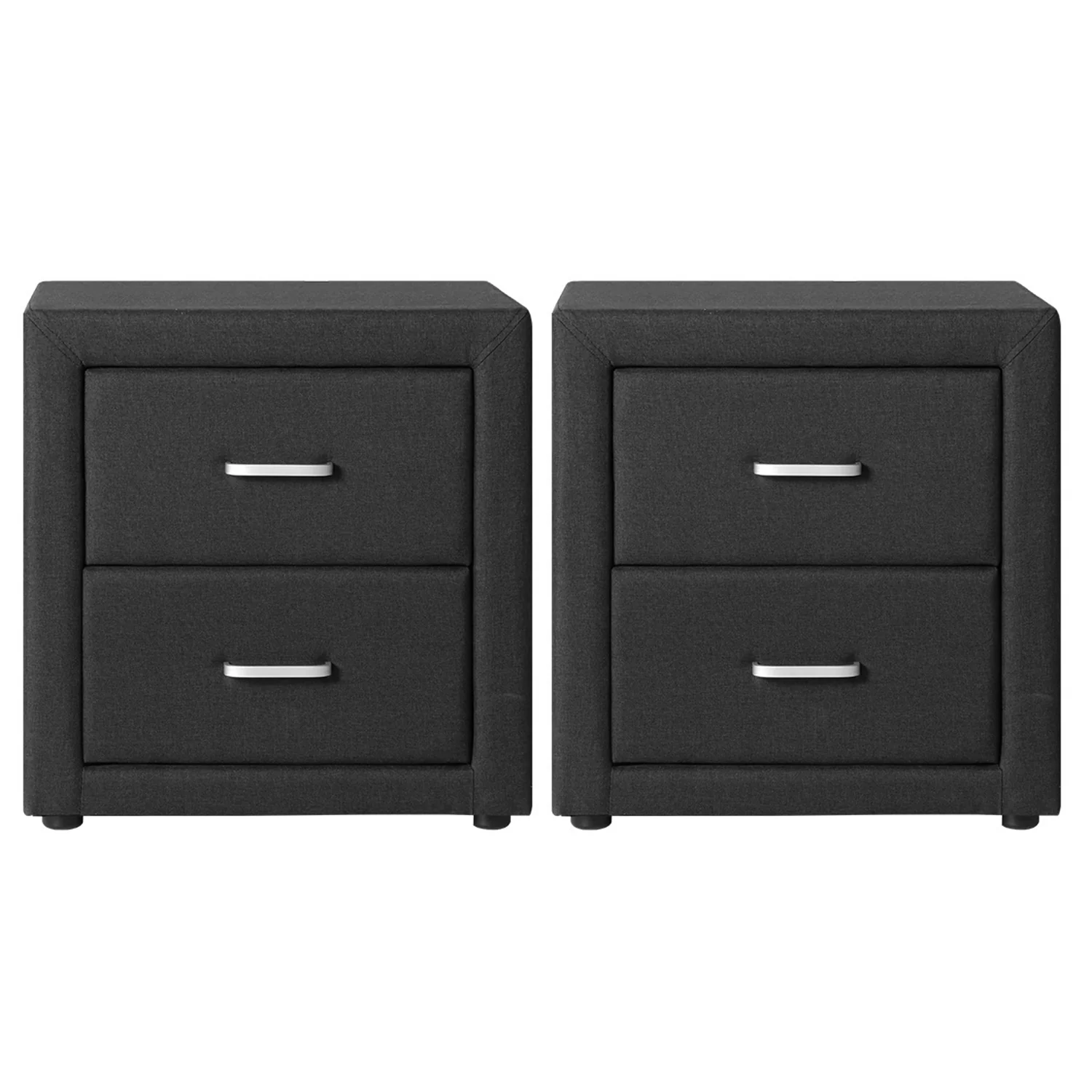 Artiss 2X Bedside Table 2 Drawers Fabric - CADEN Charcoal - Image 2