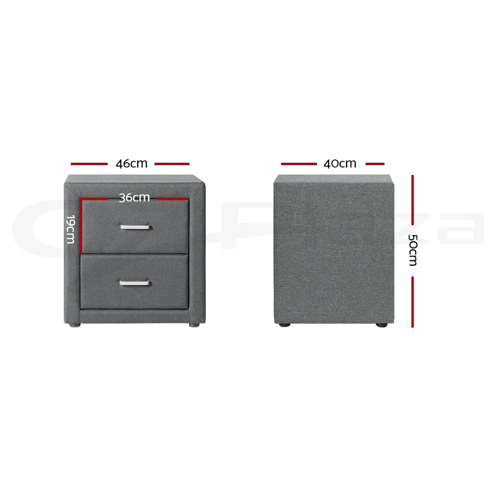 Artiss 2X Bedside Table 2 Drawers Side Table Fabric - CADEN Grey - Image 2