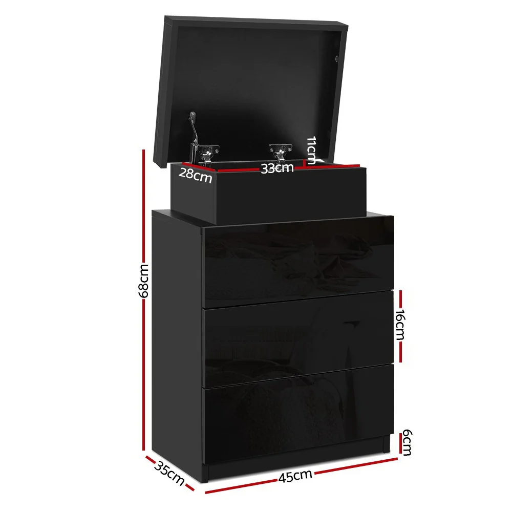 Artiss 2X Bedside Table LED 3 Drawers - COLEY Black - Image 3