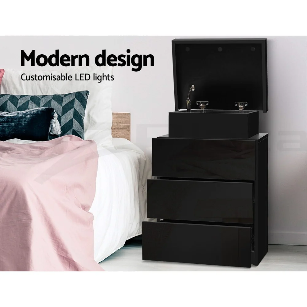 Artiss 2X Bedside Table LED 3 Drawers - COLEY Black - Image 5