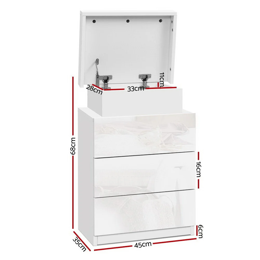 Artiss 2X Bedside Table LED 3 Drawers - COLEY White - Image 3