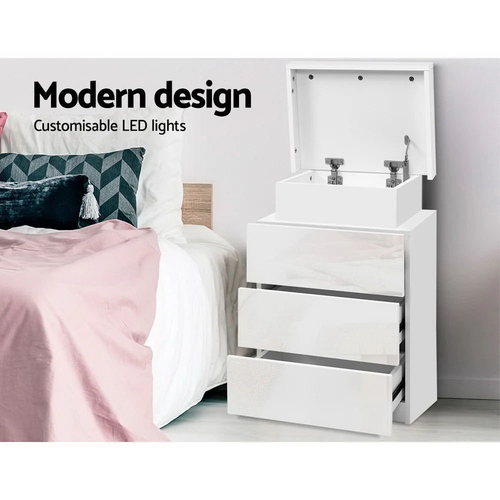 Artiss 2X Bedside Table LED 3 Drawers - COLEY White - Image 5