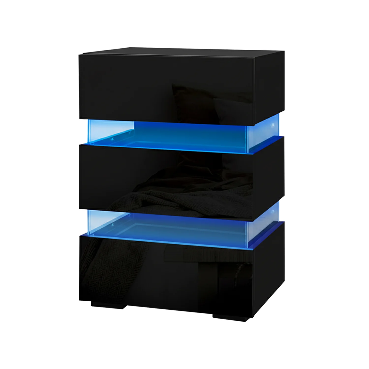 Artiss 2x Bedside Table LED 3 Drawers - LUMI Black - Image 2