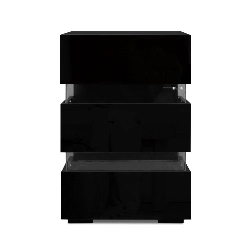 Artiss 2x Bedside Table LED 3 Drawers - LUMI Black - Image 5