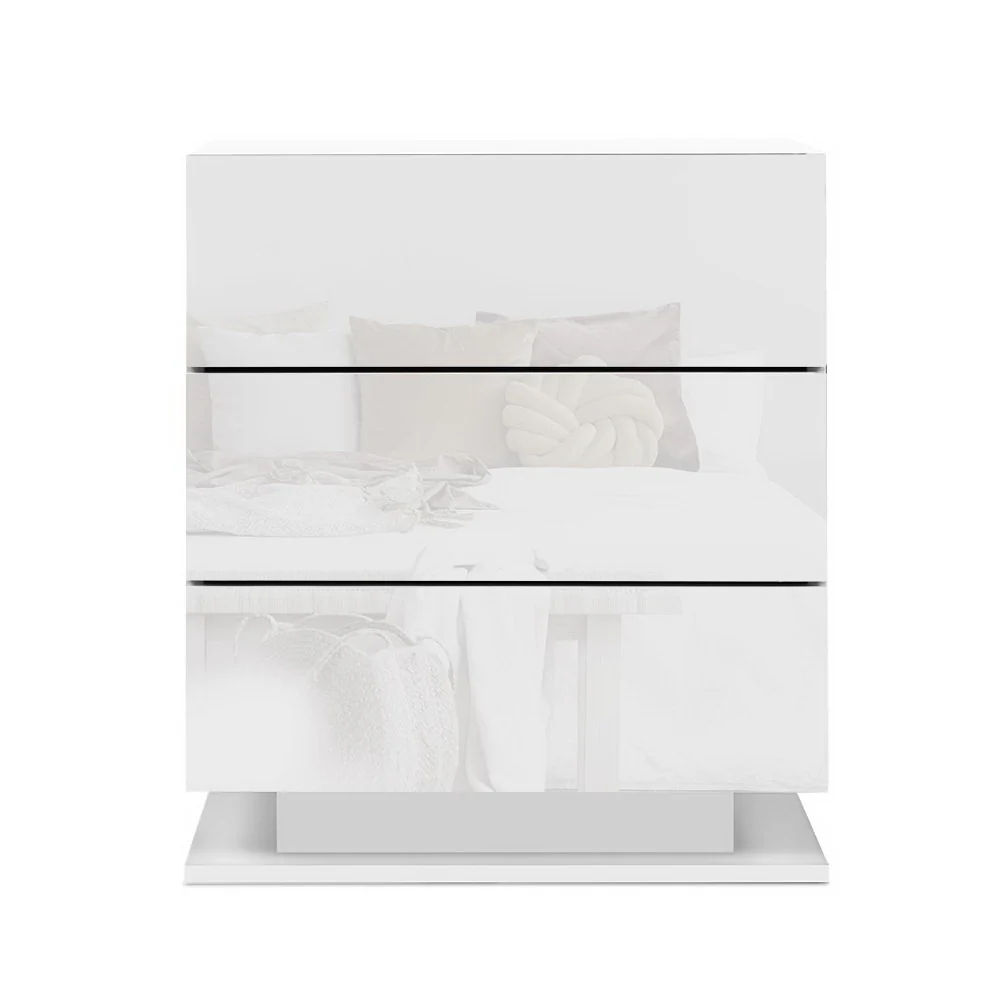 Artiss 2x Bedside Table LED 3 Drawers - MORI White - Image 4