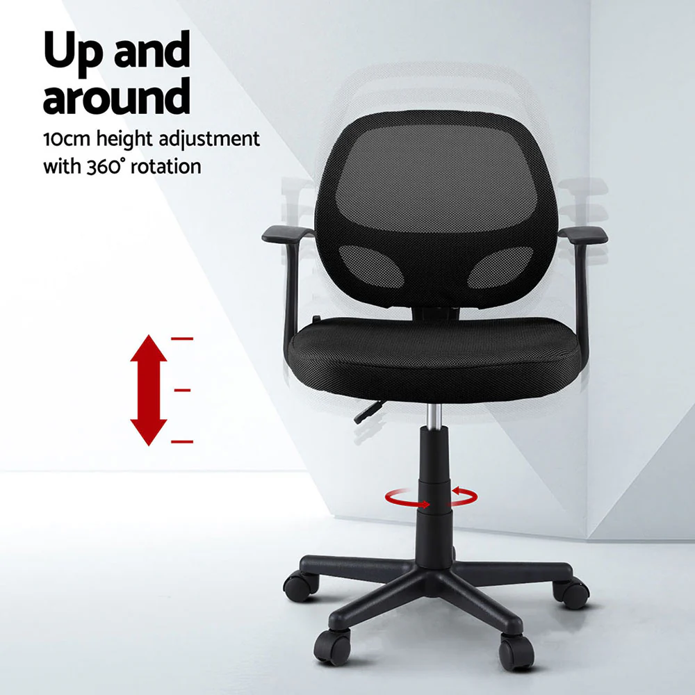 Artiss 2x Mesh Office Chair Computer Gaming Desk Chairs Work Study Mid Back Black - Image 4