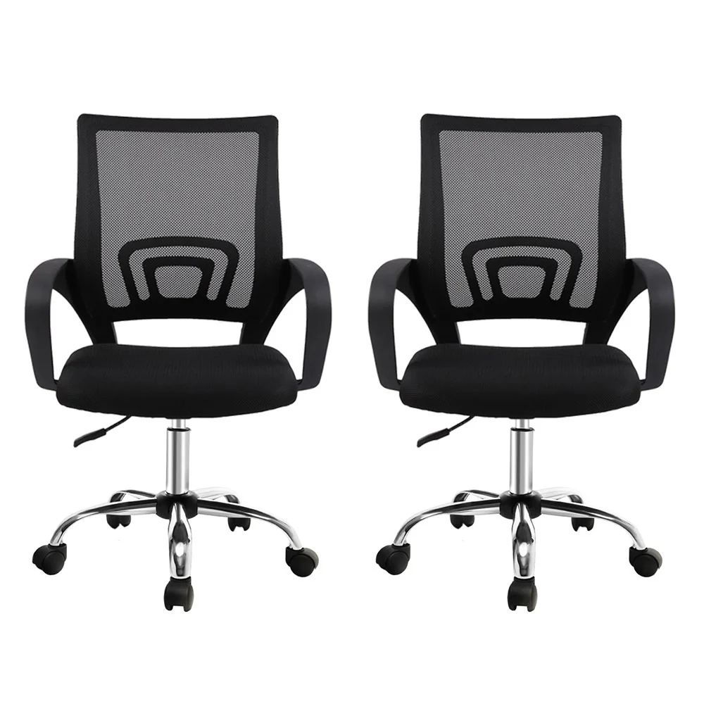 Artiss 2x Mesh Office Chair Mid Back Black - Image 3