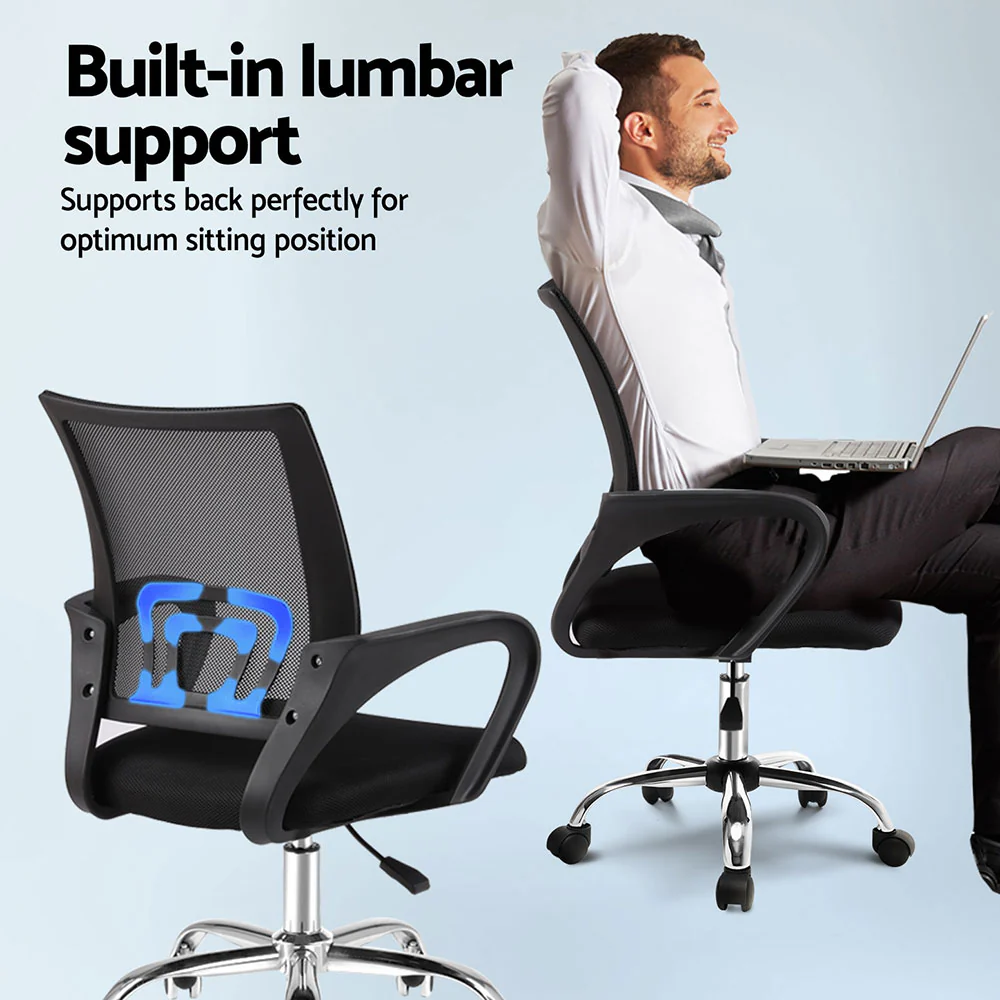 Artiss 2x Mesh Office Chair Mid Back Black - Image 5