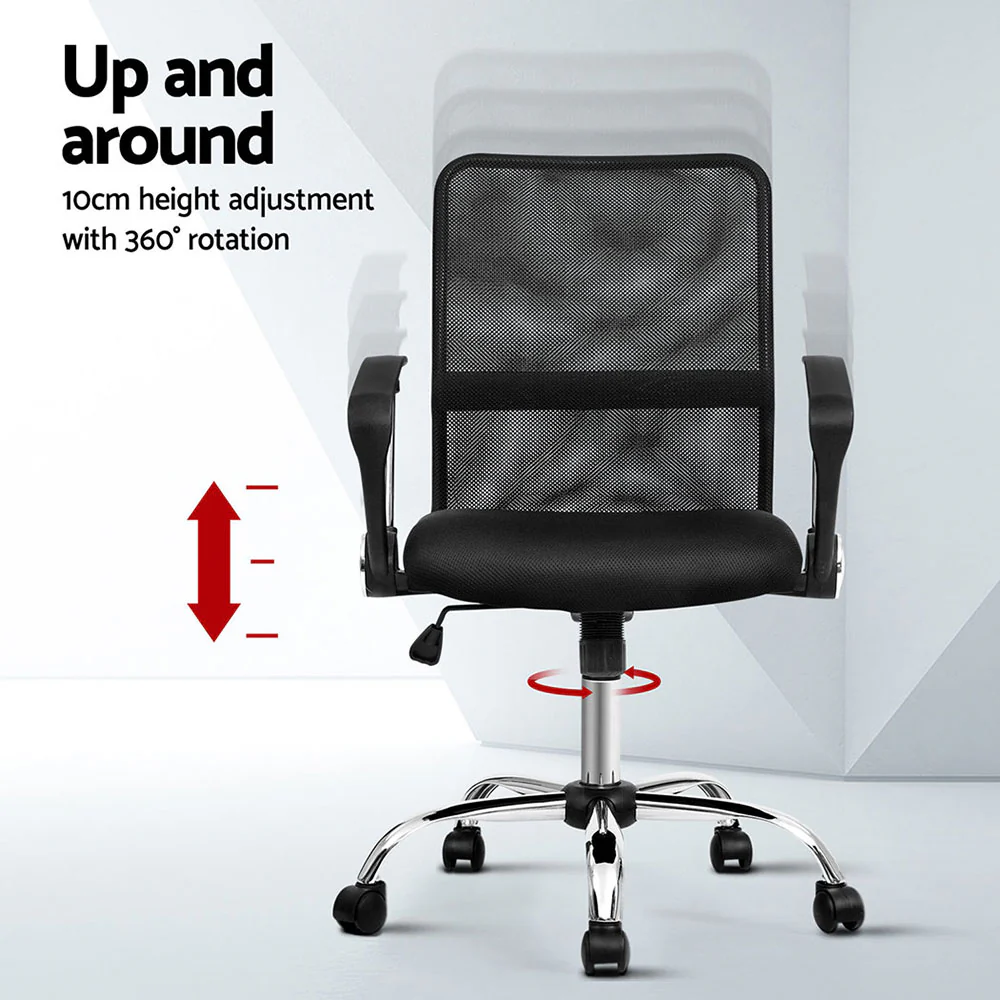 Artiss 2x Mesh Office Chair Mid Back Black - Image 4