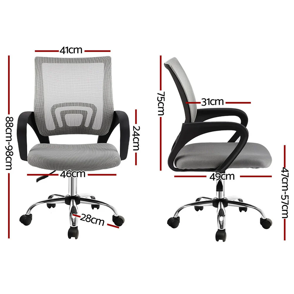 Artiss 2x Mesh Office Chair Mid Back Grey - Image 2