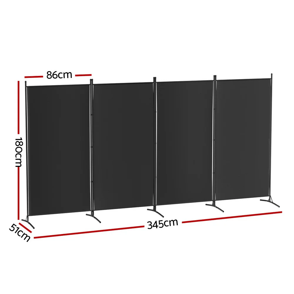 Artiss 4 Panel Room Divider Screen 345x180cm Fabric Black - Image 2
