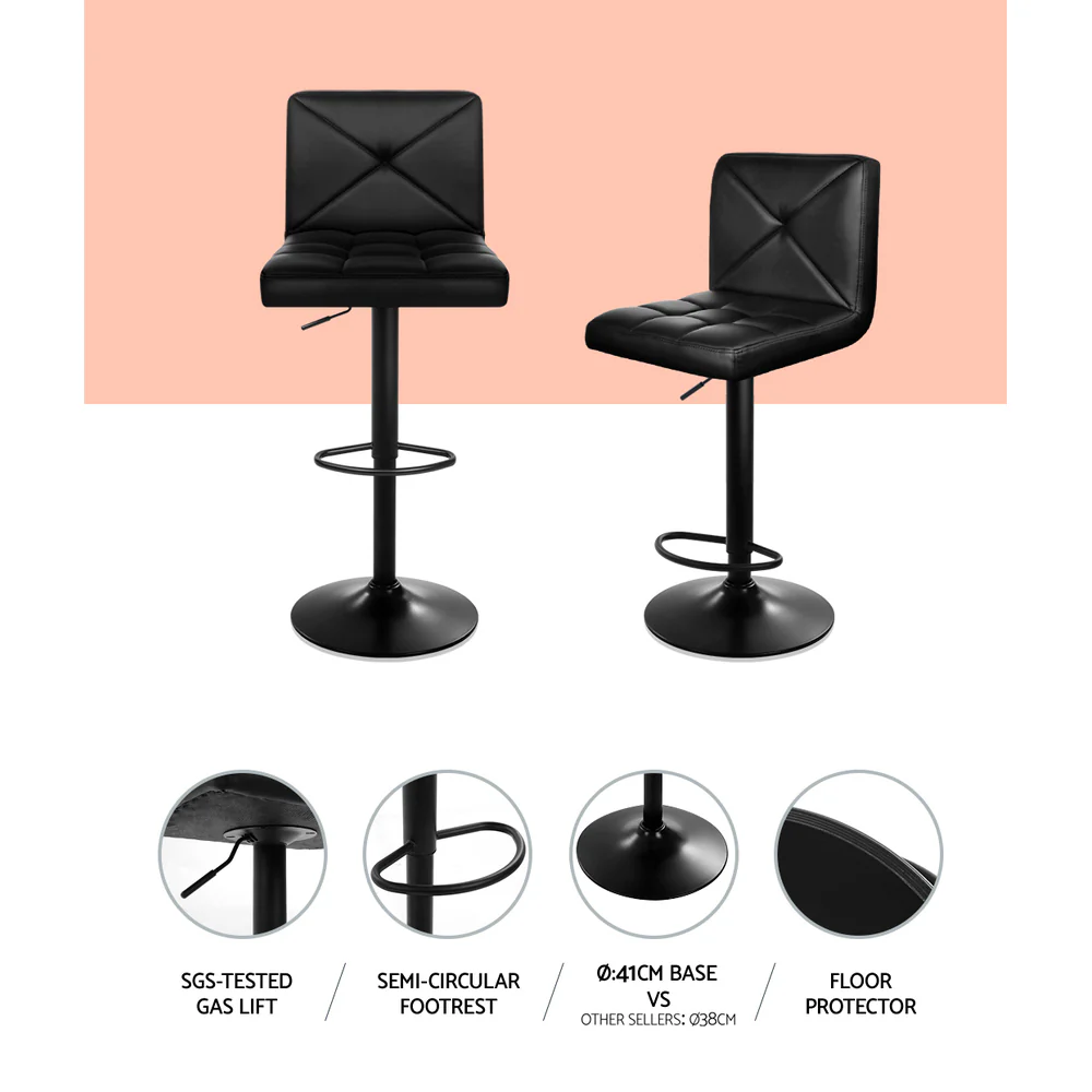 Artiss 4x Bar Stools Gas Lift Leather Chair Black - Image 5