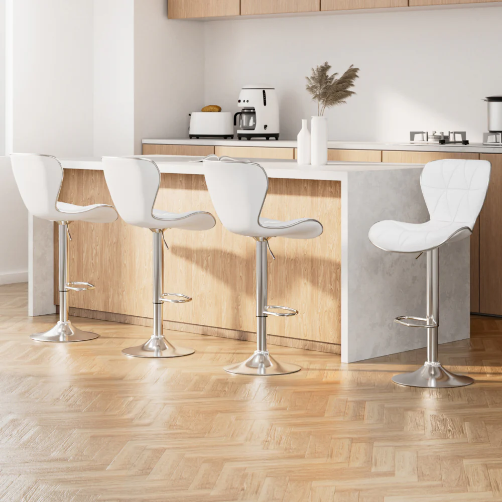 Artiss 4x Bar Stools Gas Lift Leather Seat White - Image 8