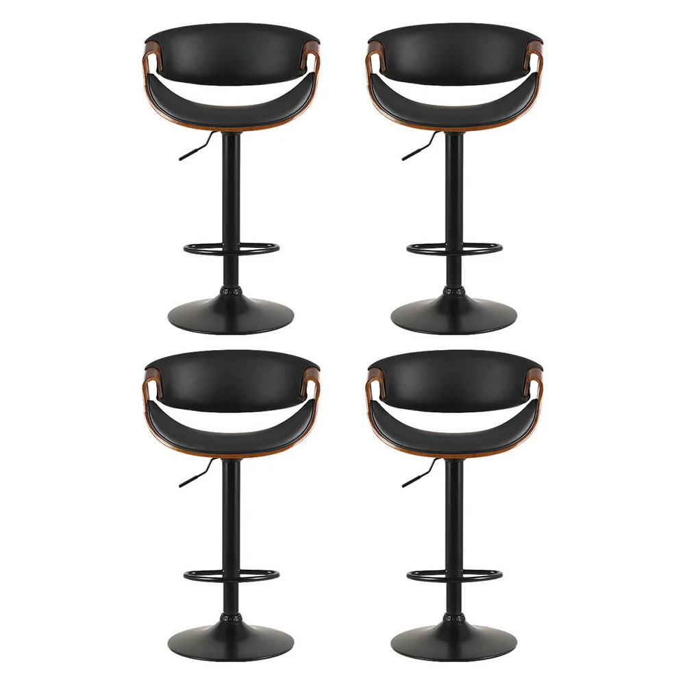 Artiss 4x Bar Stools Gas Lift Leather w/Armrest - Image 3
