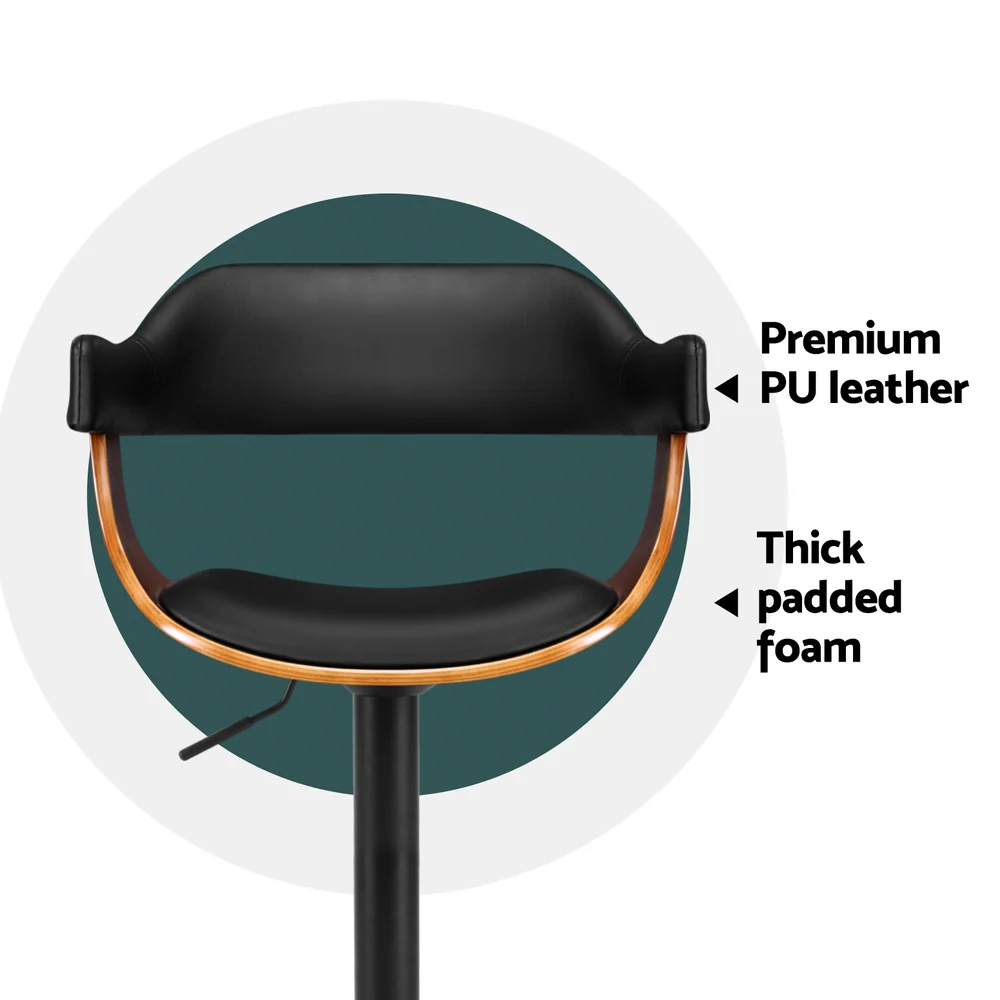 Artiss 4x Bar Stools Gas Lift Leather w/Armrest All Black - Image 5