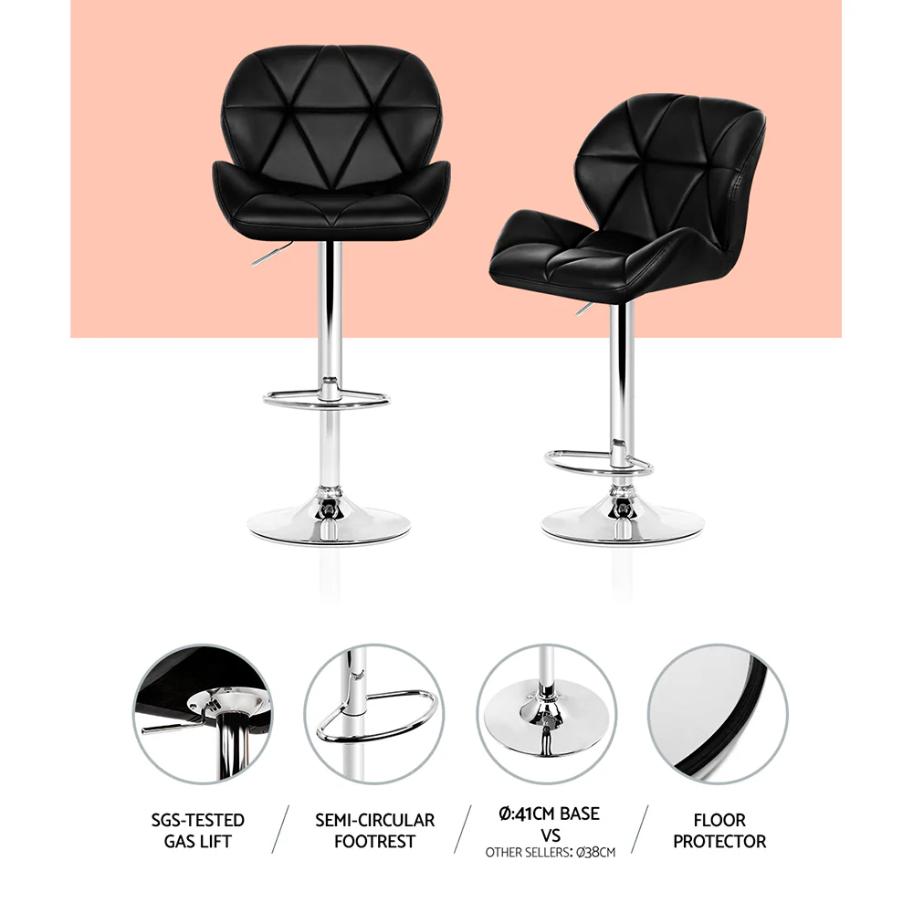 Artiss 4x Bar Stools Gas Lift Padded Leather Black - Image 4