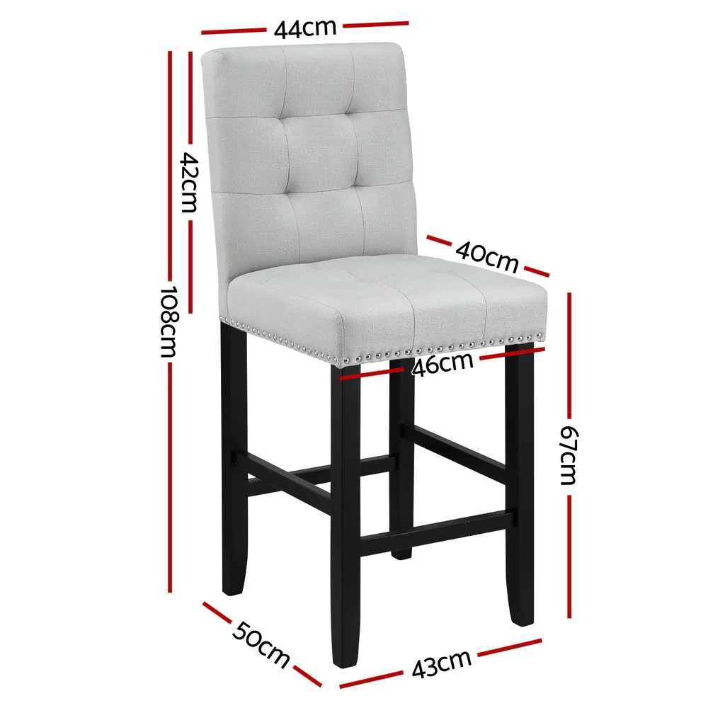 Artiss 4x Bar Stools Kitchen Dining Chairs Counter Fabric Stool Wooden Ada Grey - Image 2