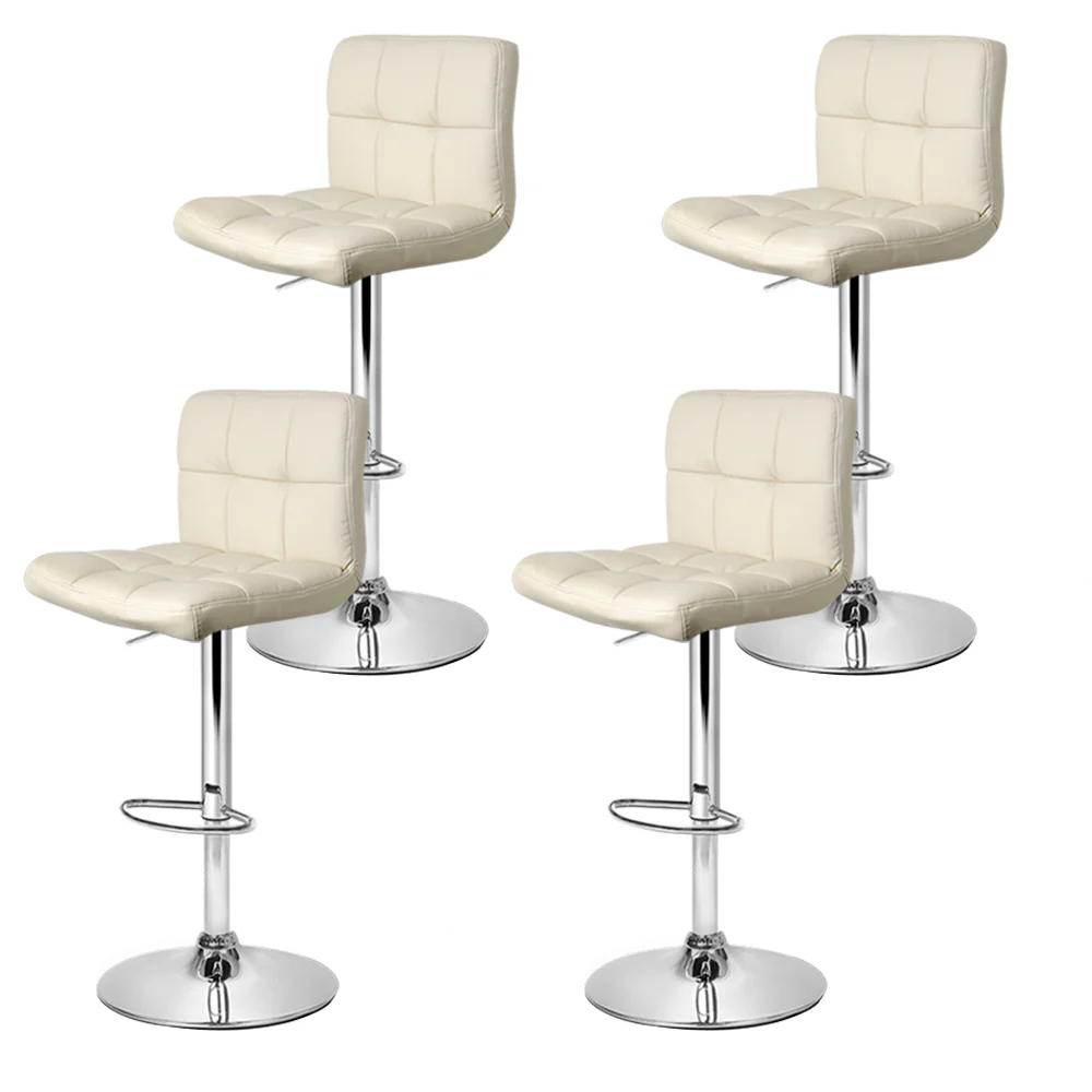 Artiss 4x Bar Stools Leather Gas Lift Beige - Image 3