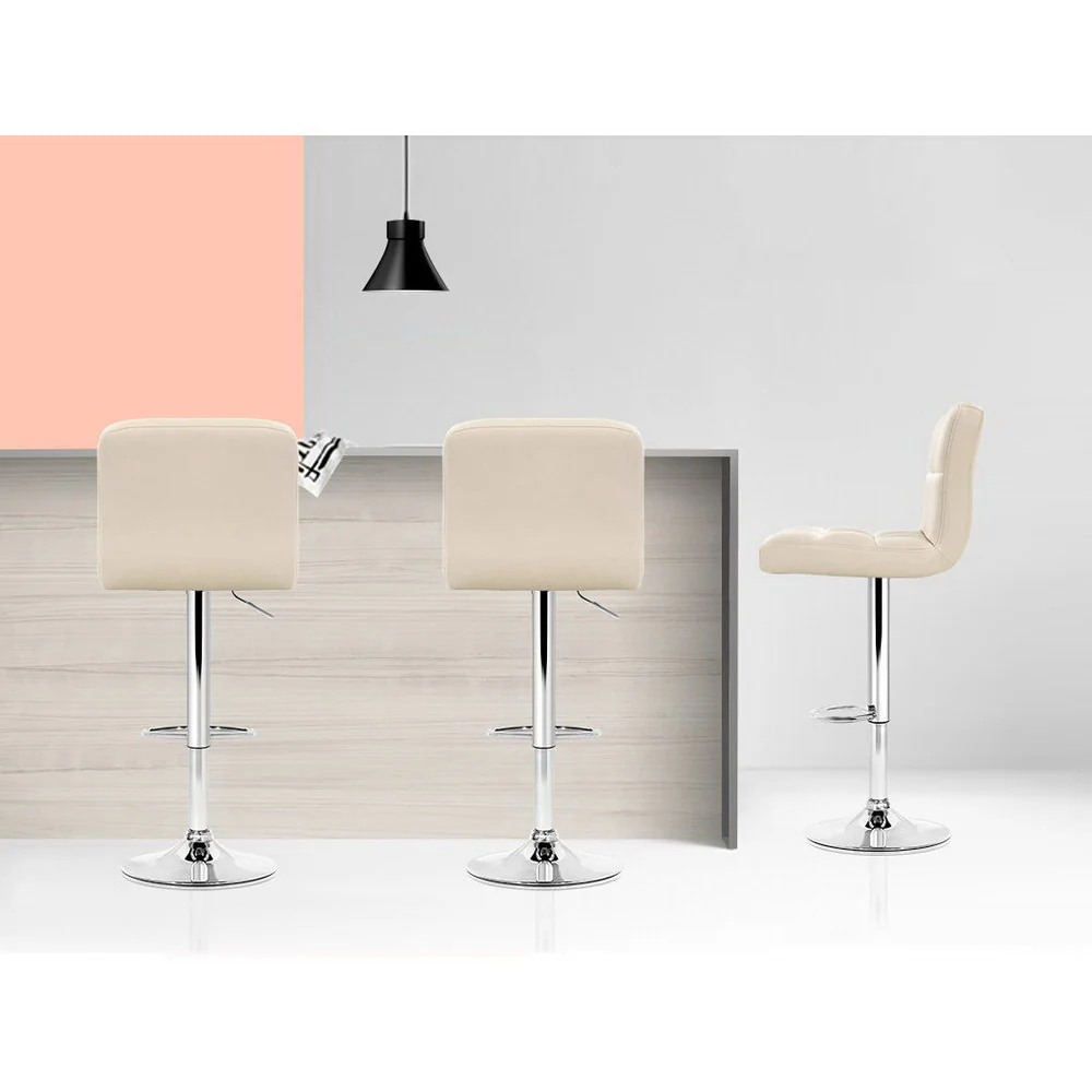 Artiss 4x Bar Stools Leather Gas Lift Beige - Image 5