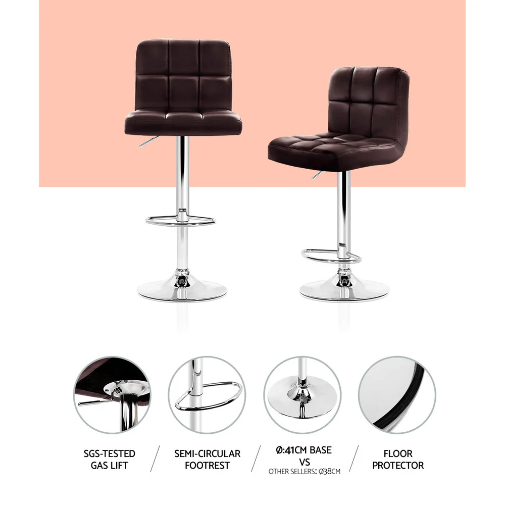 Artiss 4x Bar Stools Leather Gas Lift Brown - Image 4