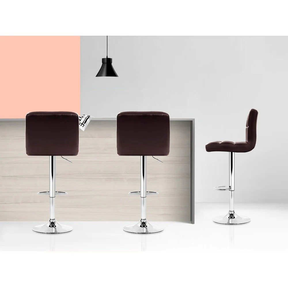 Artiss 4x Bar Stools Leather Gas Lift Brown - Image 5