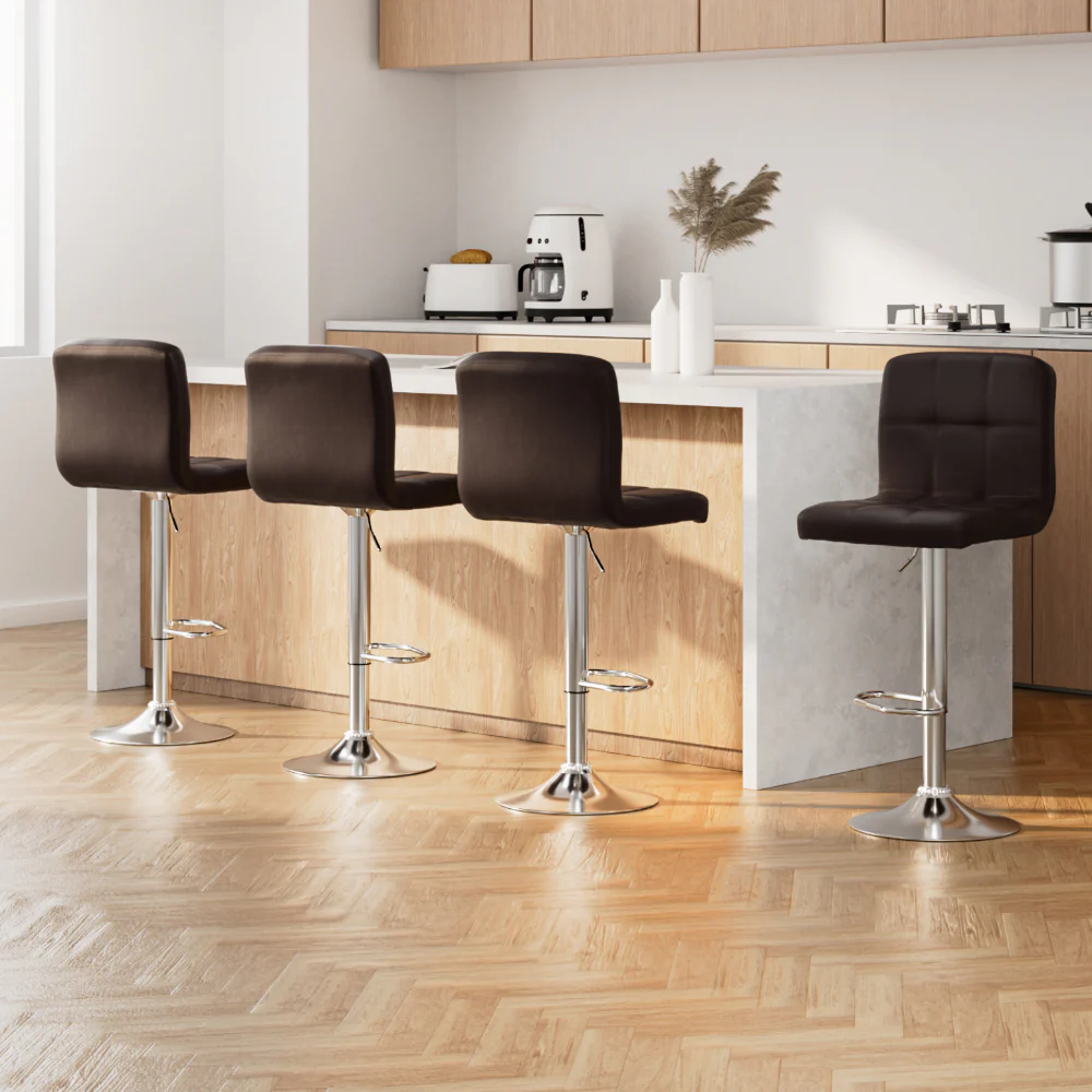Artiss 4x Bar Stools Leather Gas Lift Brown - Image 8