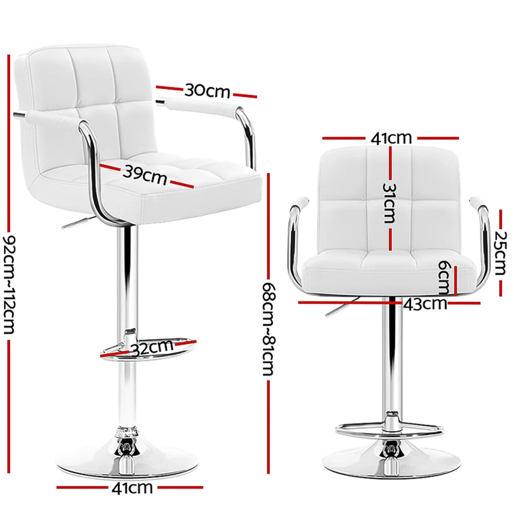 Artiss 4x Bar Stools Leather Gas Lift w/Armrest White - Image 2