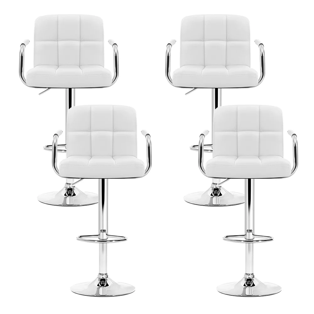 Artiss 4x Bar Stools Leather Gas Lift w/Armrest White - Image 3