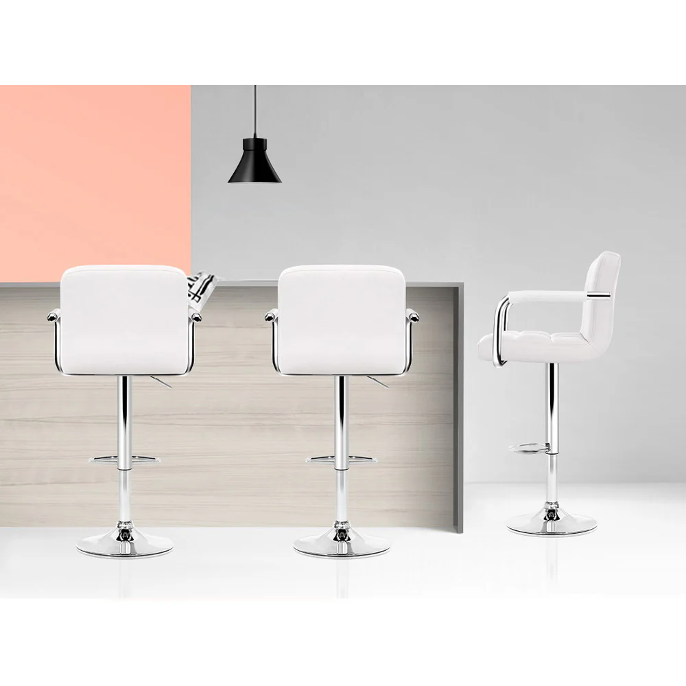 Artiss 4x Bar Stools Leather Gas Lift w/Armrest White - Image 4