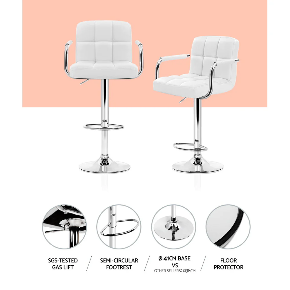 Artiss 4x Bar Stools Leather Gas Lift w/Armrest White - Image 5