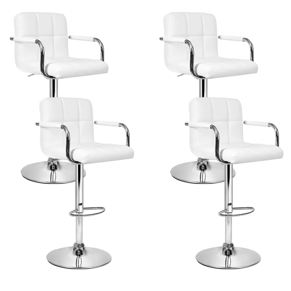 Artiss 4x Bar Stools Leather Gas Lift w/Armrest White - Image 8