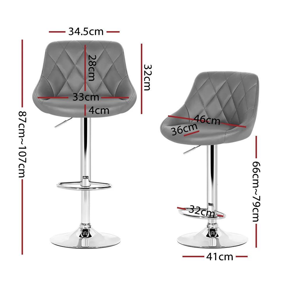 Artiss 4x Bar Stools Leather Padded Gas Lift Grey - Image 2