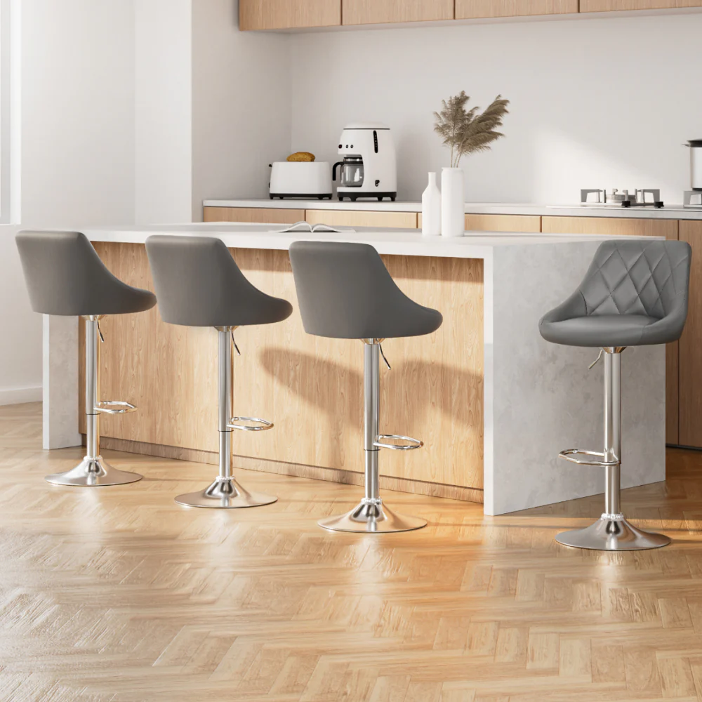 Artiss 4x Bar Stools Leather Padded Gas Lift Grey - Image 7