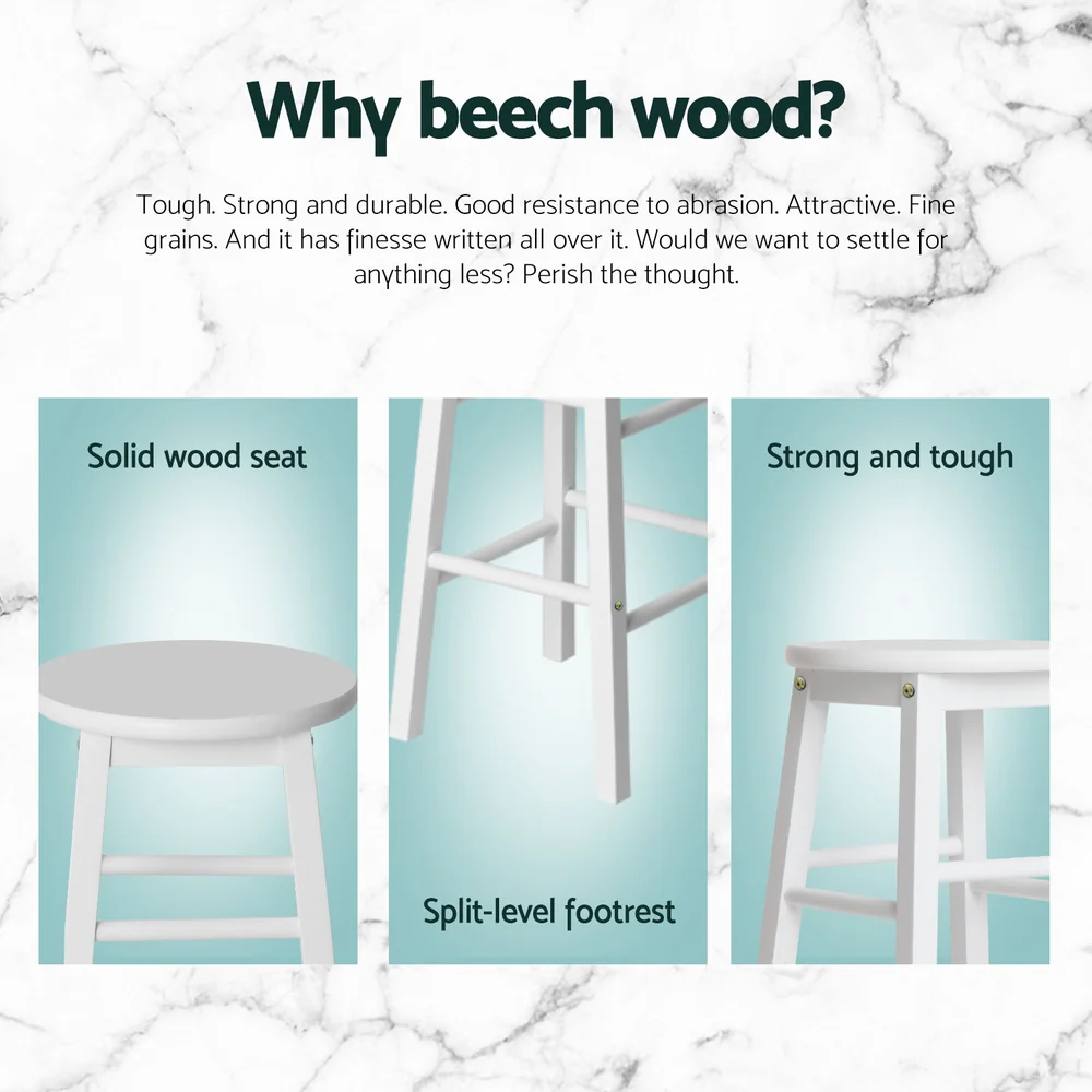 Artiss 4x Bar Stools Round Chairs Wooden White - Image 4