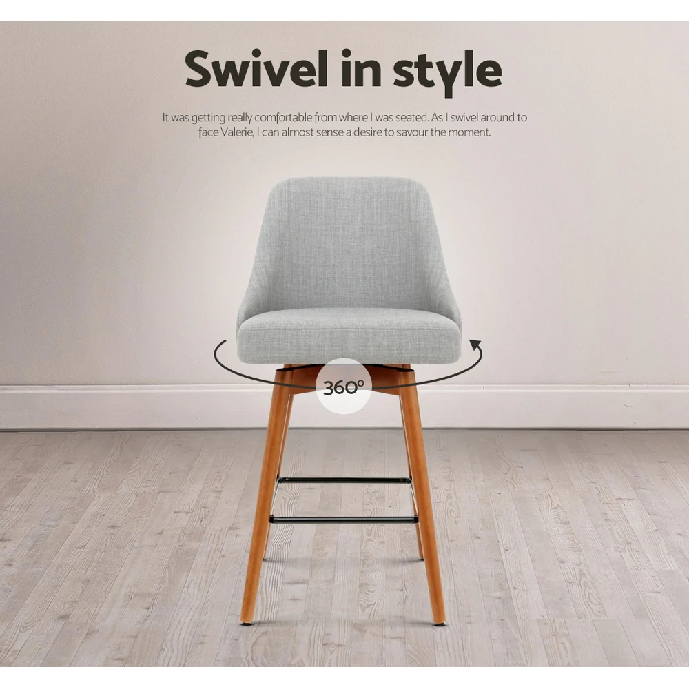 Artiss 4x Bar Stools Swivel Seat Wooden Grey - Image 7
