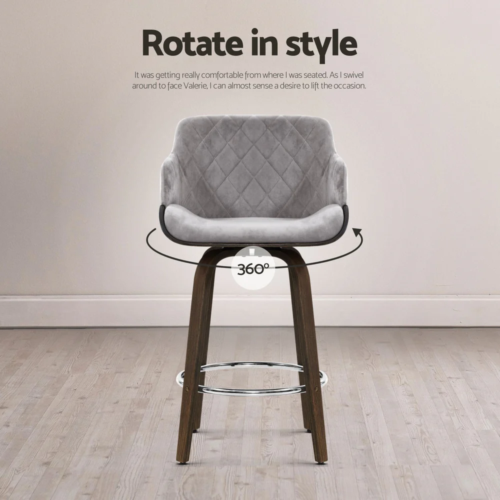 Artiss 4x Bar Stools Swivel Velvet Padded Wooden - Image 4