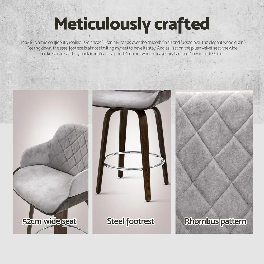 Artiss 4x Bar Stools Swivel Velvet Padded Wooden - Image 5
