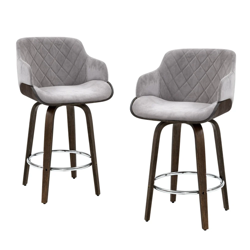 Artiss 4x Bar Stools Swivel Velvet Padded Wooden - Image 7