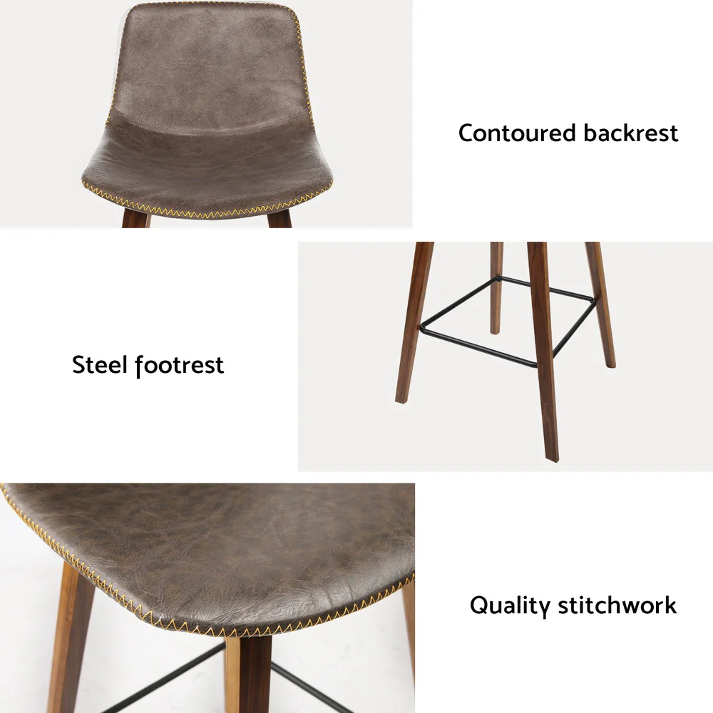 Artiss 4x Bar Stools Vintage Leather Wooden - Image 4