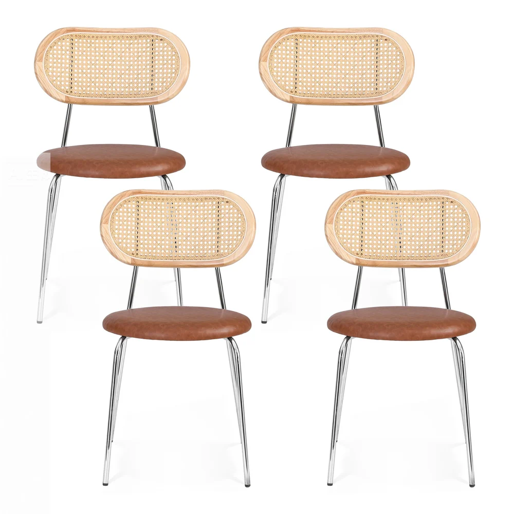Artiss 4x Dining Chairs PU Leather Rattan Kitchen Lounge Cafe Accent Chair Brown - Image 3