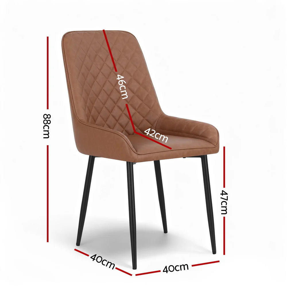 Artiss 4x Dining Chairs Retro PU Leather Kitchen Lounge Cafe Accent Chair Brown - Image 2