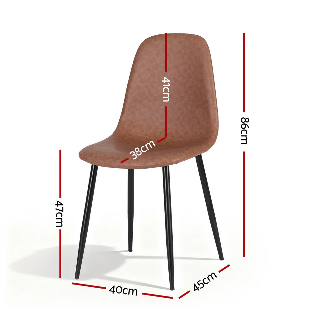 Artiss 4x Dining Chairs Retro PU Leather Kitchen Lounge Cafe Accent Chair Brown - Image 2