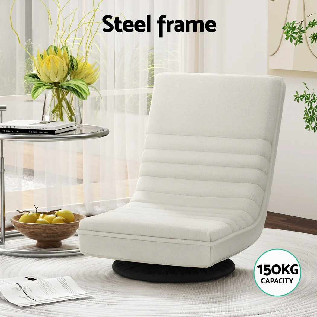 Artiss 4XFloor Chair Lounge Sofa Swivel Foldable Linen White - Image 4