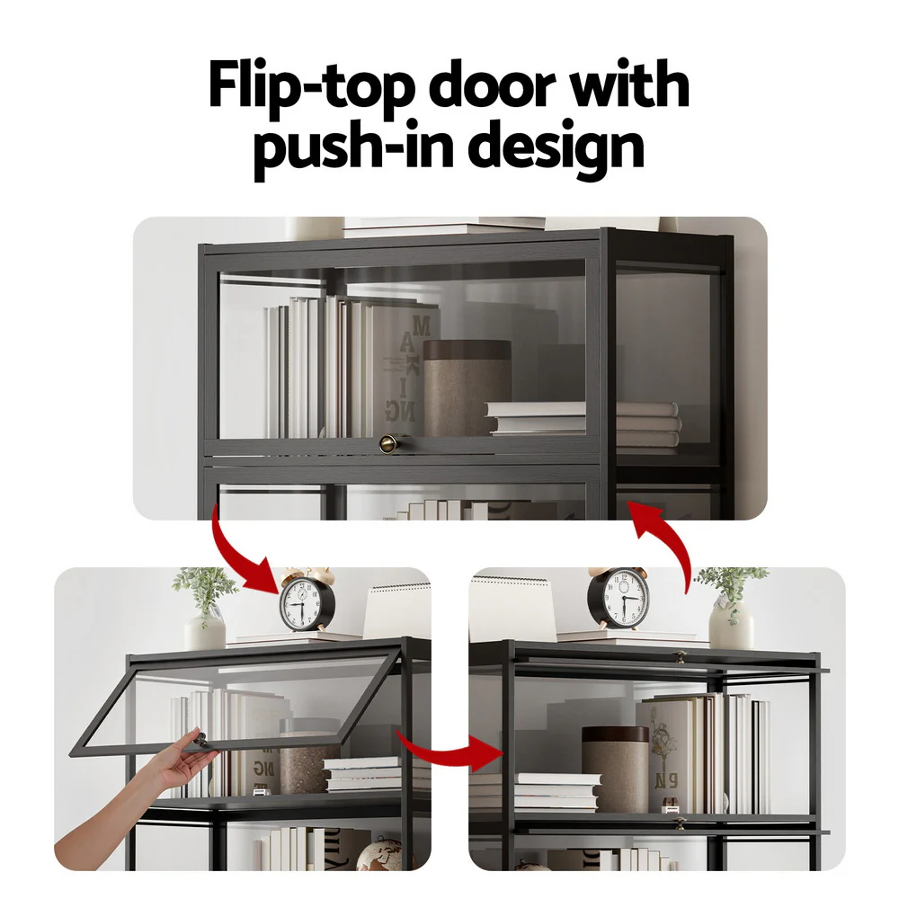Artiss 5-Tier Display Cabinet Storage Bookshelf Clear Shelf Black - Image 6